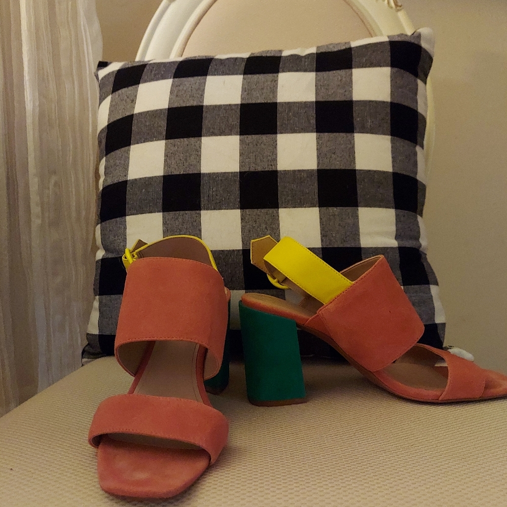 Banana Republic Coral, Yellow & Green Block Heel Sandals